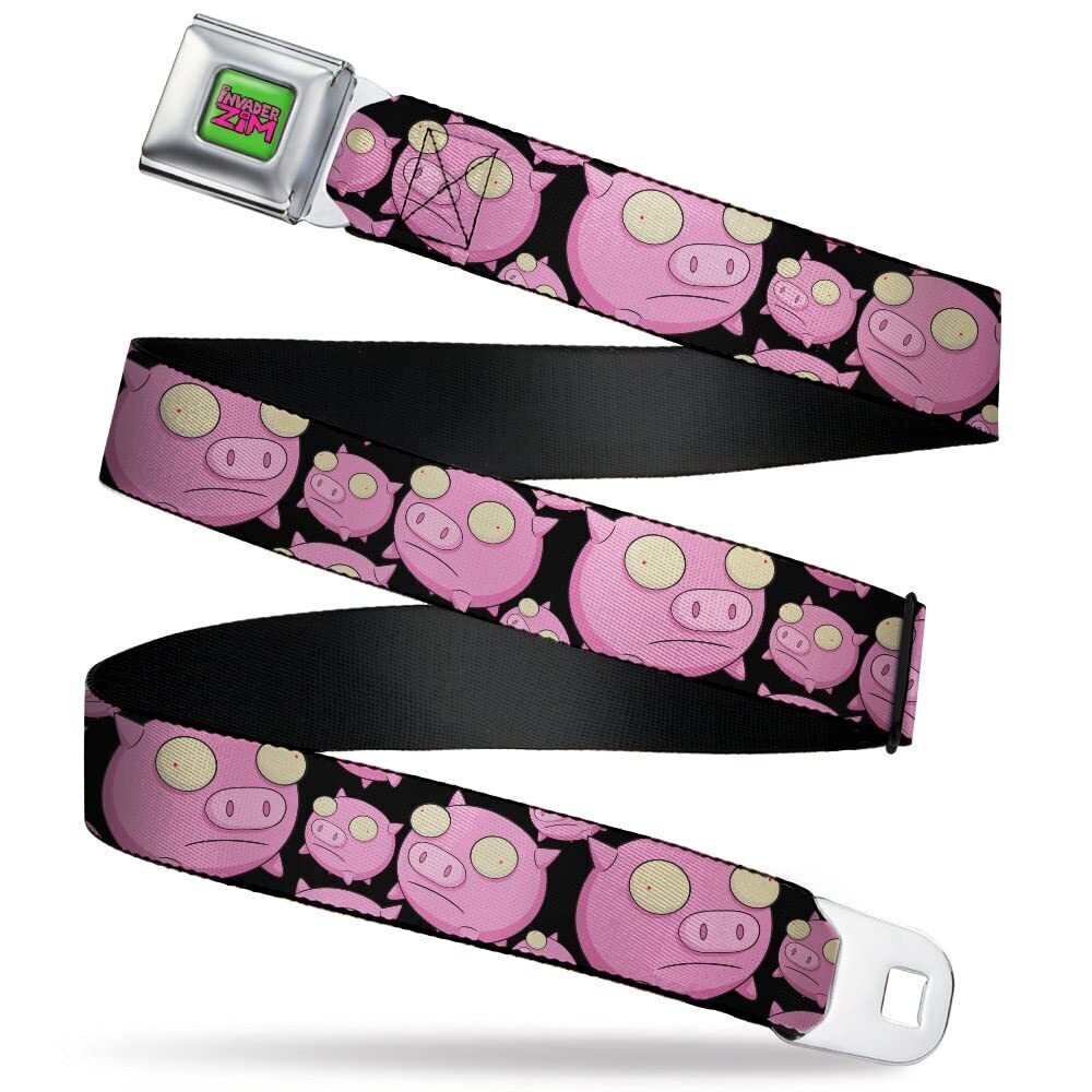 1105 Nickelodeon Belt, Seatbelt Buckle Belt, Invader Zim Pigs Scattered